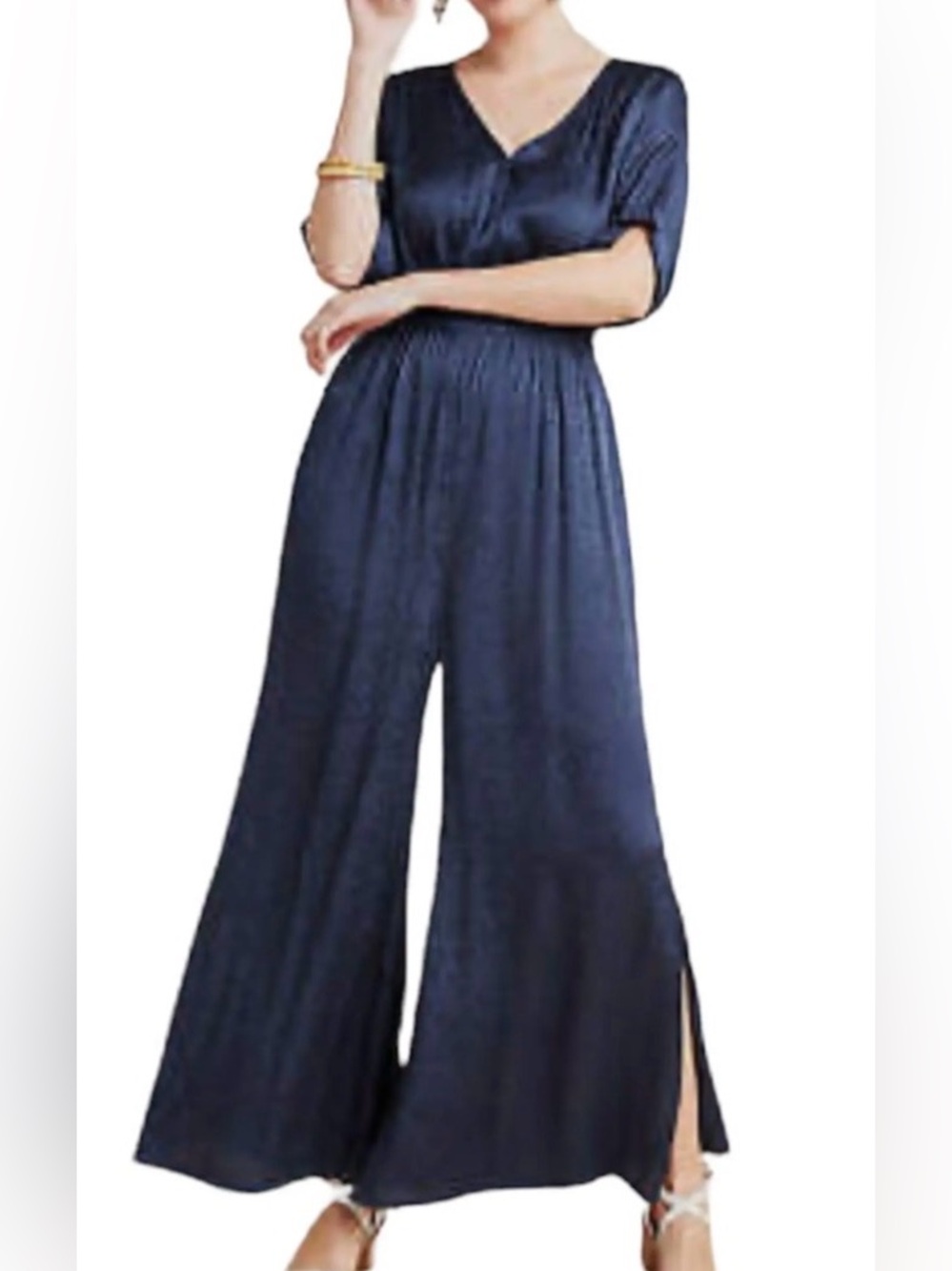 NEW Anthropologie Maeve Jacquard Jumpsuit Jacqueline Navy party street leopard S